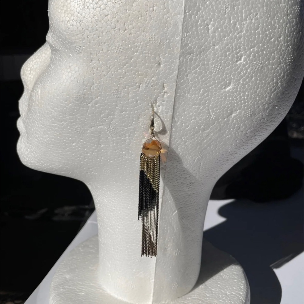 Long Gold Toned Tassel Earrings